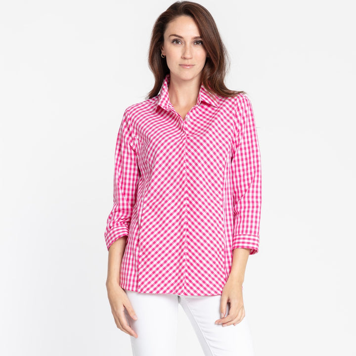 Allison Mini Gingham Shirt - Magenta/White