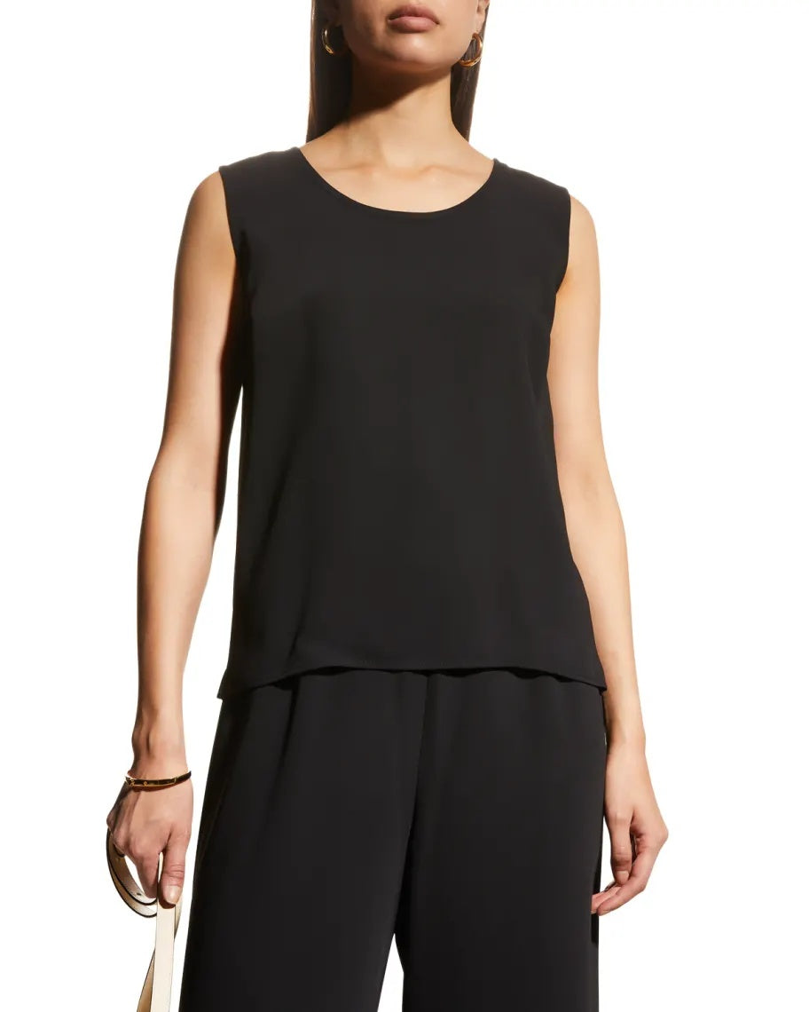 Caroline Rose Matte Crepe Suzette Basic Tank - Black