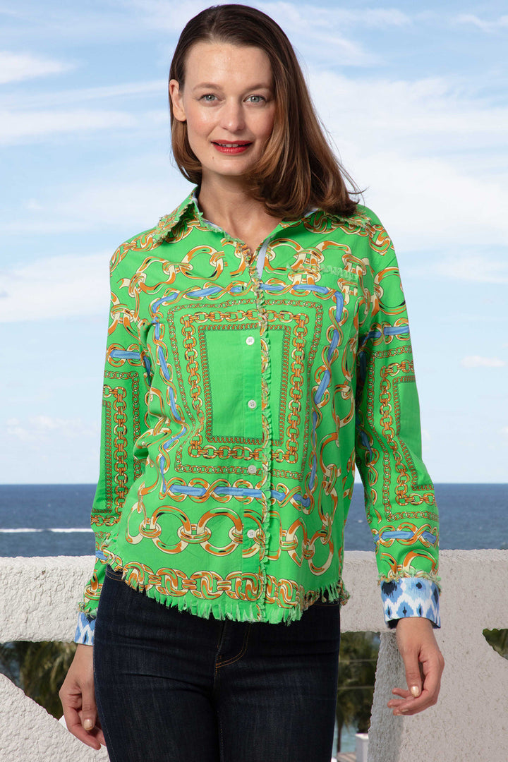 Dizzy-Lizzie Cape Cod Shirt With Links Print -Rich Green
