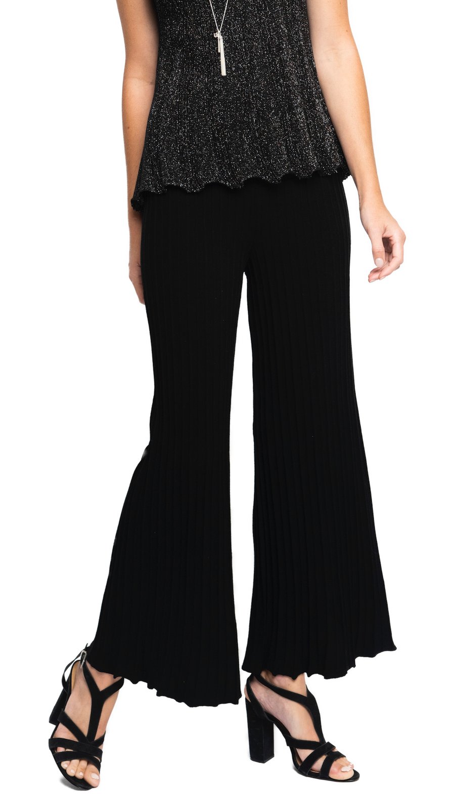 Julia Plisse-Look Full Length Wide Leg Pants, Black