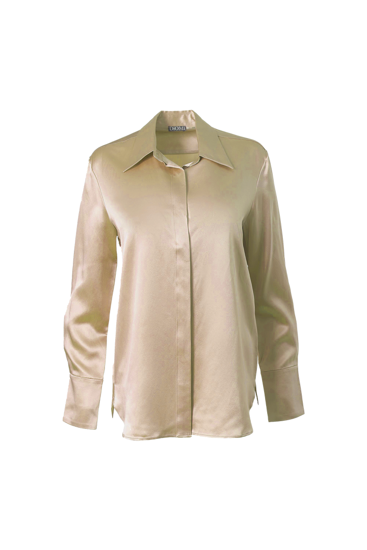 Classic Button Down Blouse In Champagne
