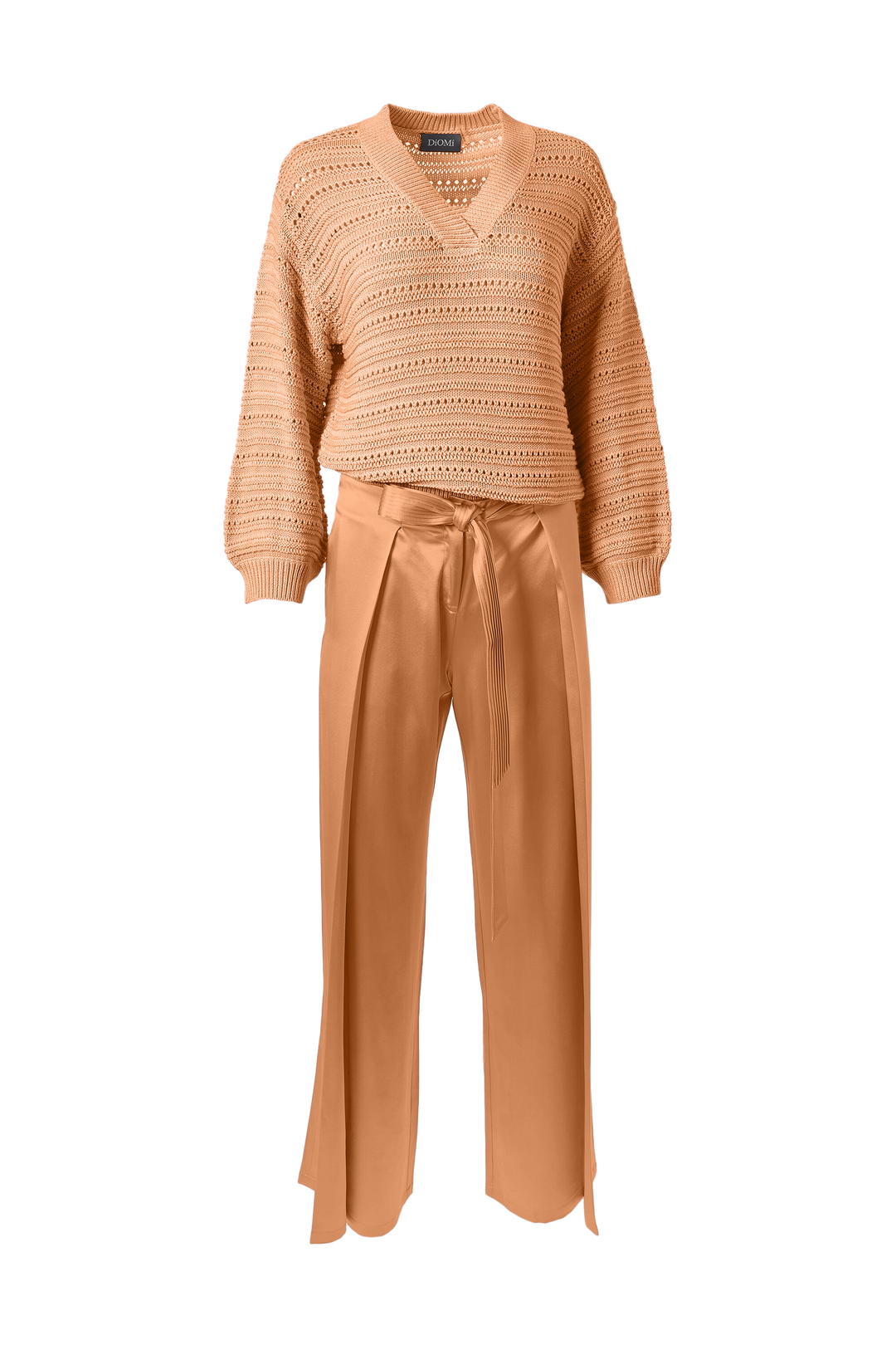 Flare Pleated Belted Pants In Copper