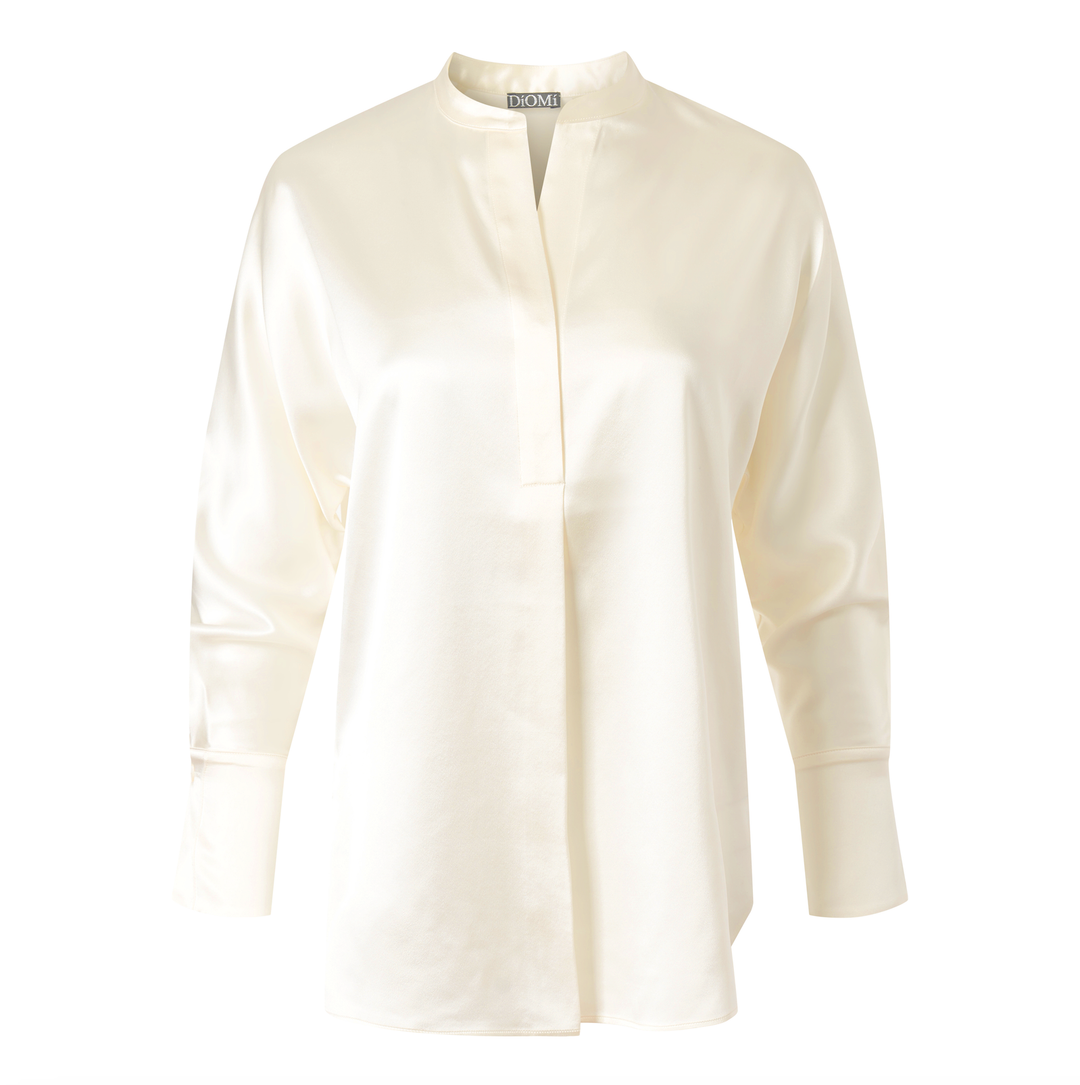 Crepe Band Collar Blouse In Cream