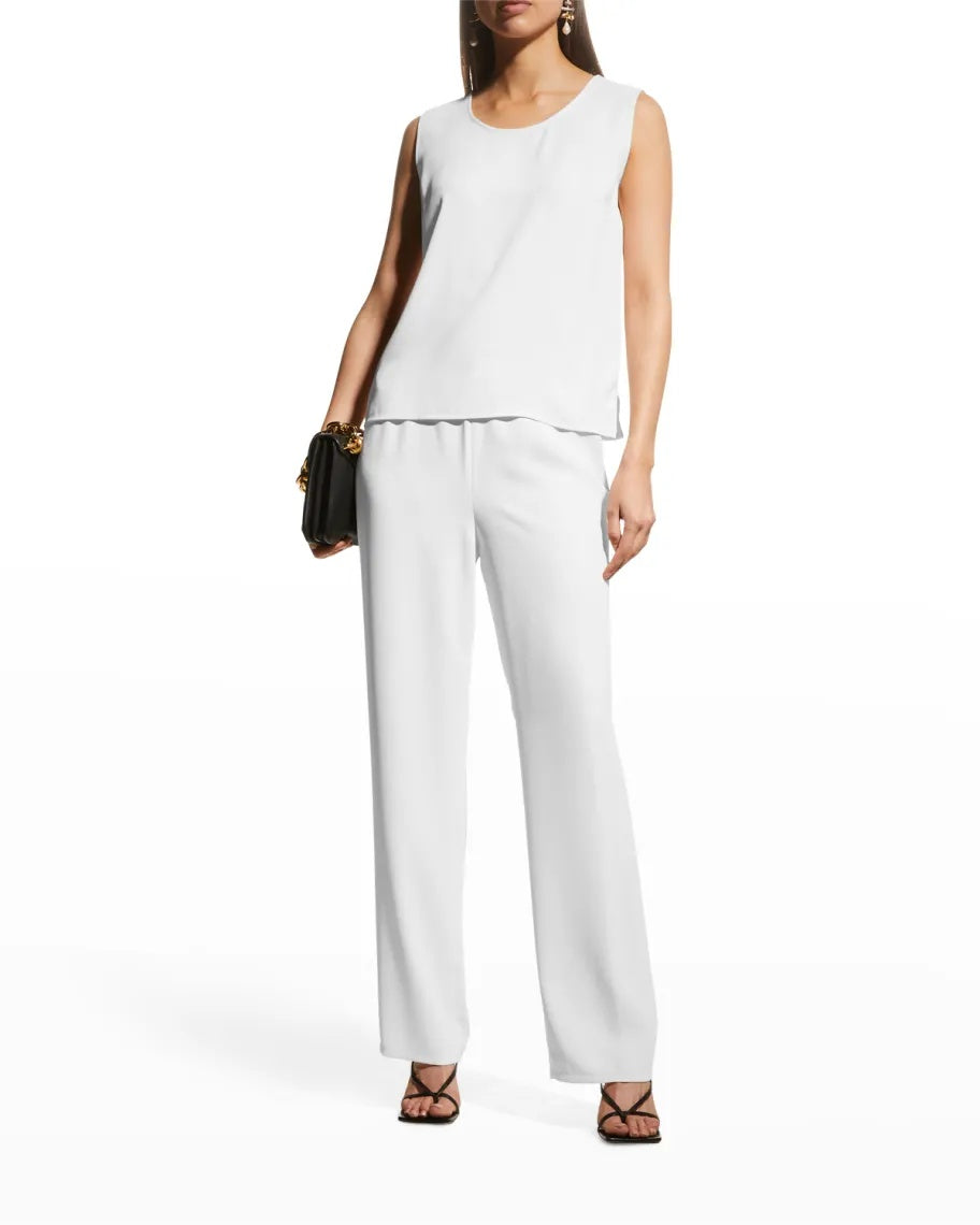 Caroline Rose Crepe Straight Leg Pant in White