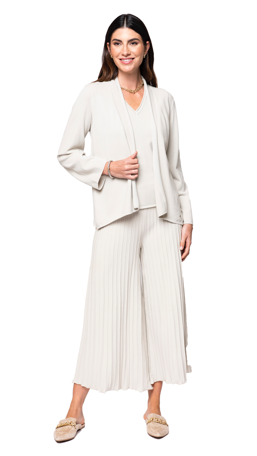 Giuliana Plisse-Look Cropped Wide Leg Pants; Beige