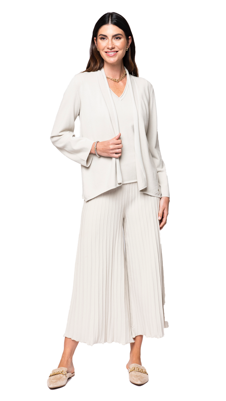 Giuliana Plisse-Look Cropped Wide Leg Pants; Beige