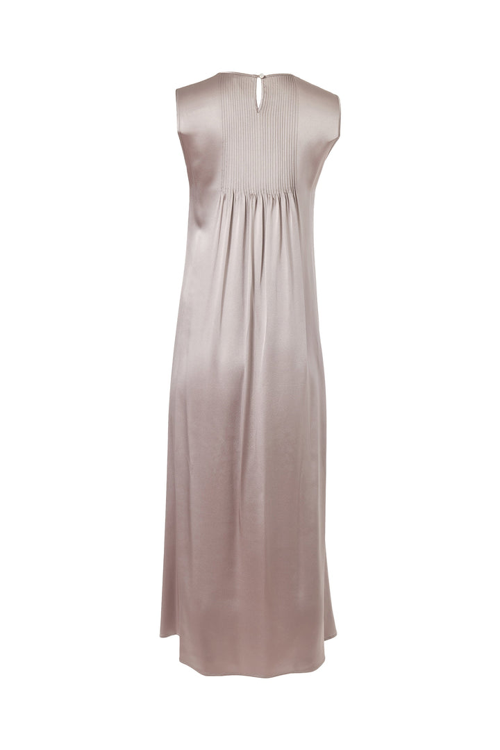 Long Flare Pleated Dress in Stone Grey