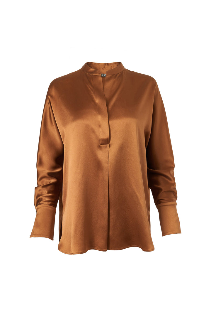 Crepe Band Collar Blouse In Copper