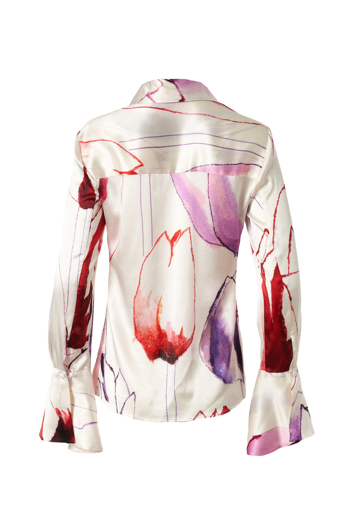Tulip Print Flare Sleeve Blouse