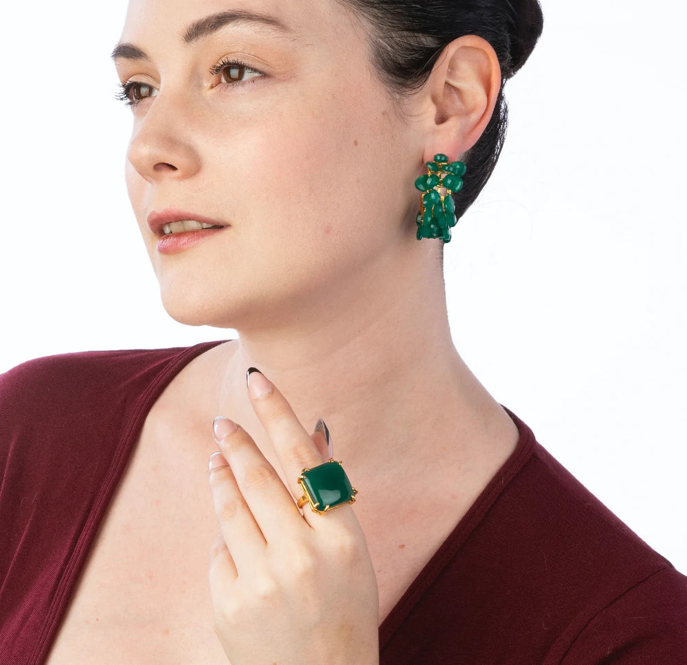 Bounkit Green Onyx Briolettes Hoop