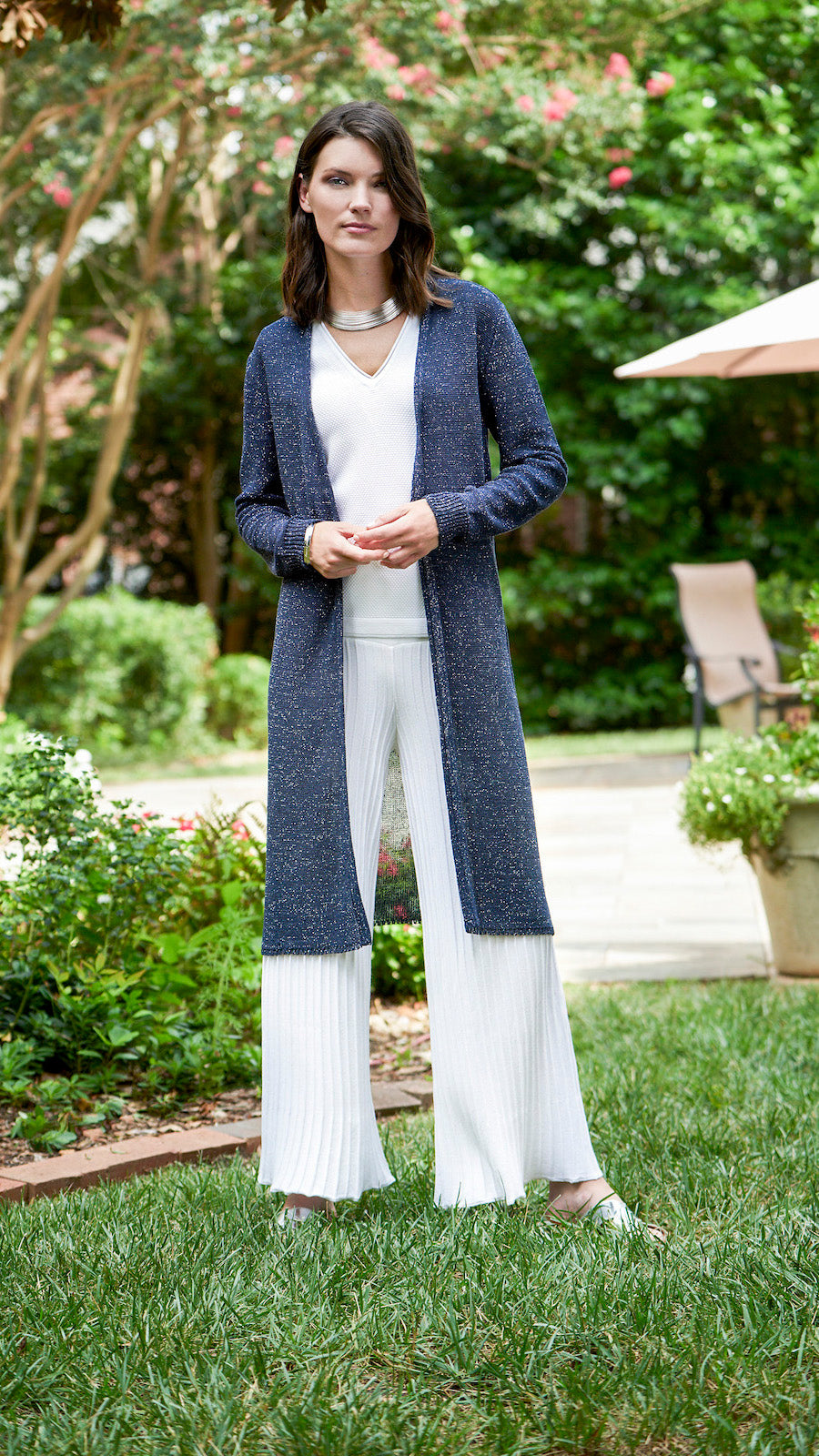Wide leg pants with long cardigan sale