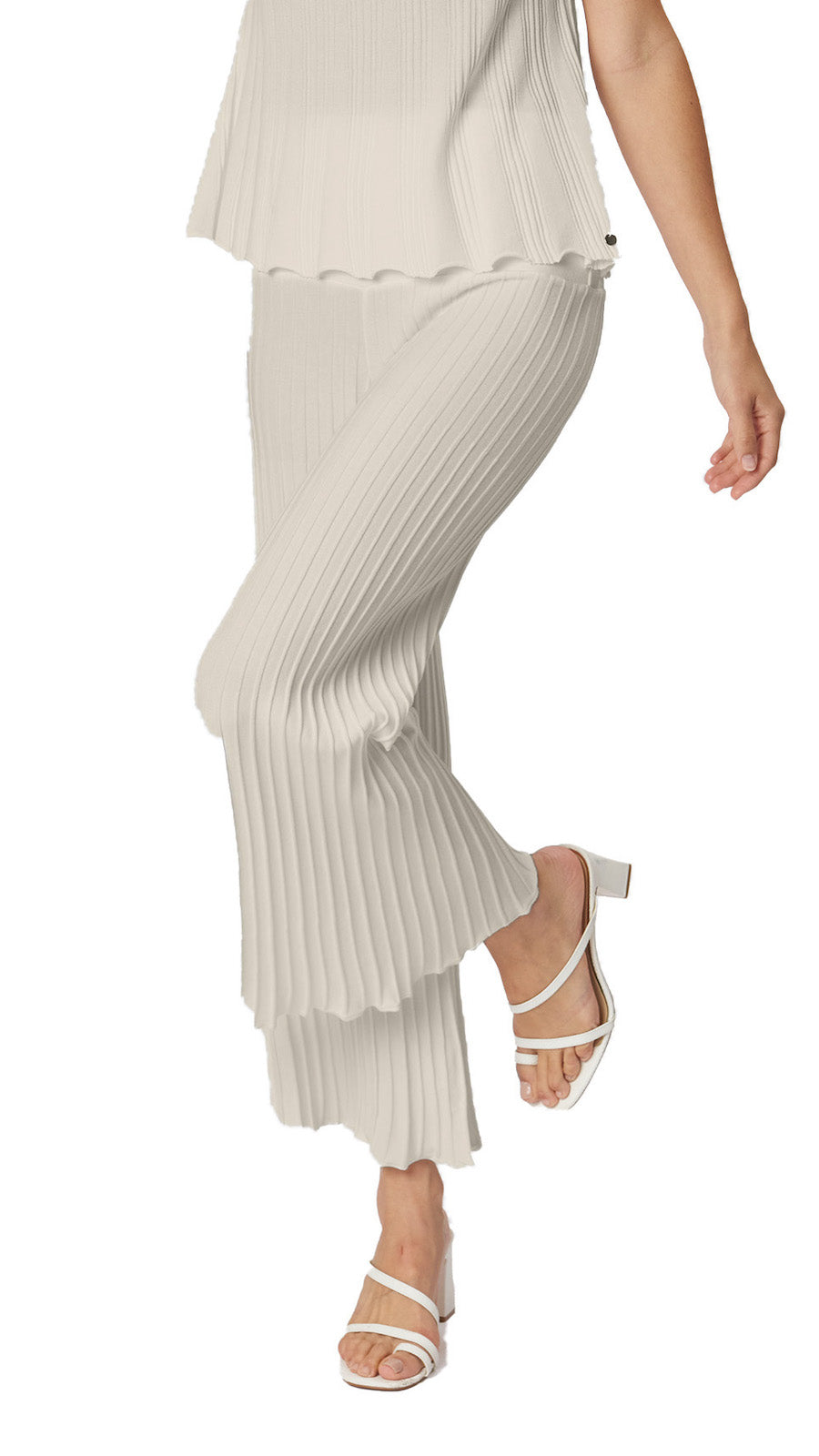 Julia Plisse-Look Full Length Wide Leg Pants, Beige