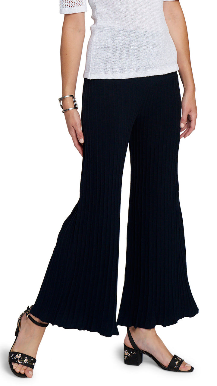 Julia Plisse-Look Wide Leg Pants, Dark Navy