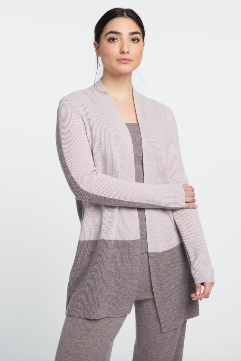 Kinross Cashmere Rib Colorblock Cardigan