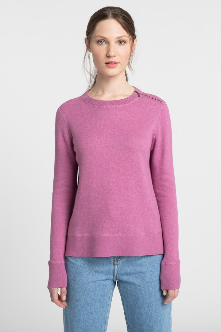 Kinross Cashmere Shoulder Zip Crew Sweater