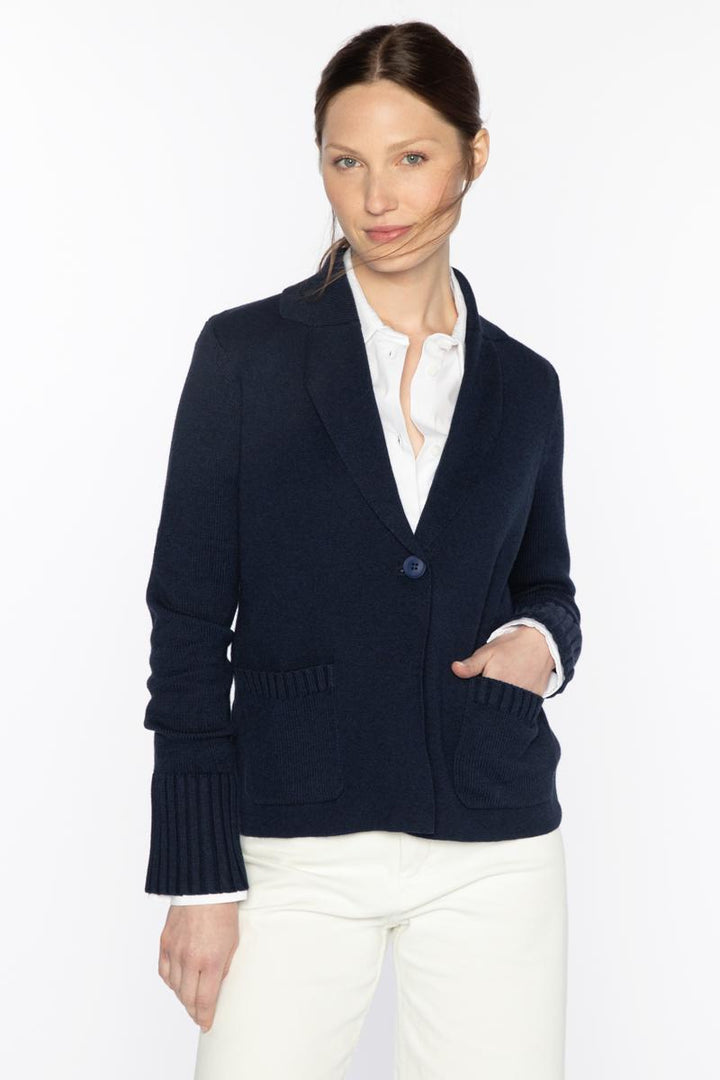 Kinross Rib Trim Notch Collar Cardigan