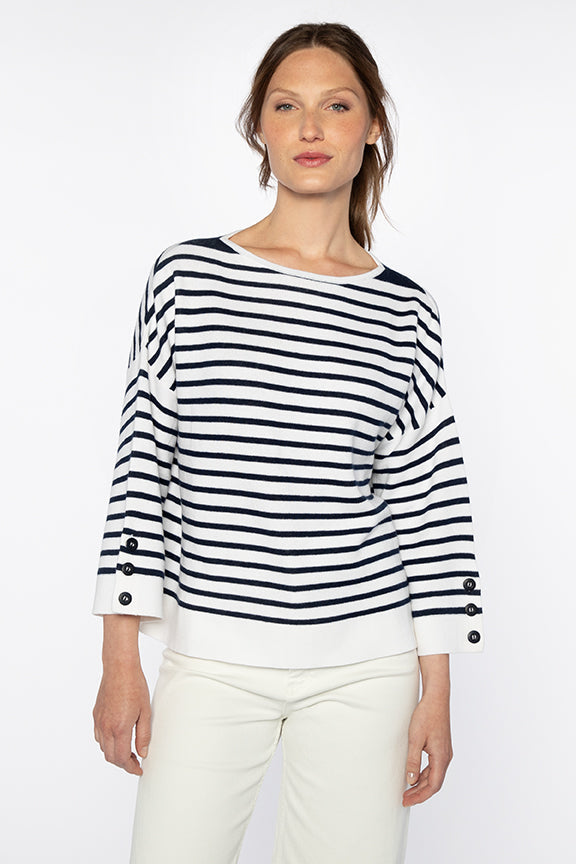 Stripe Button Sleeve Pullover