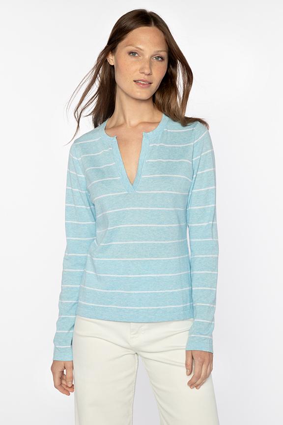 Stripe Splitneck Crew Kinross Cashmere