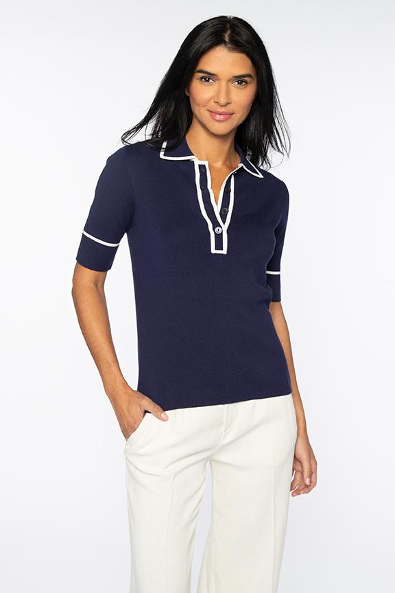 Tipped Button Polo Kinross Cashmere