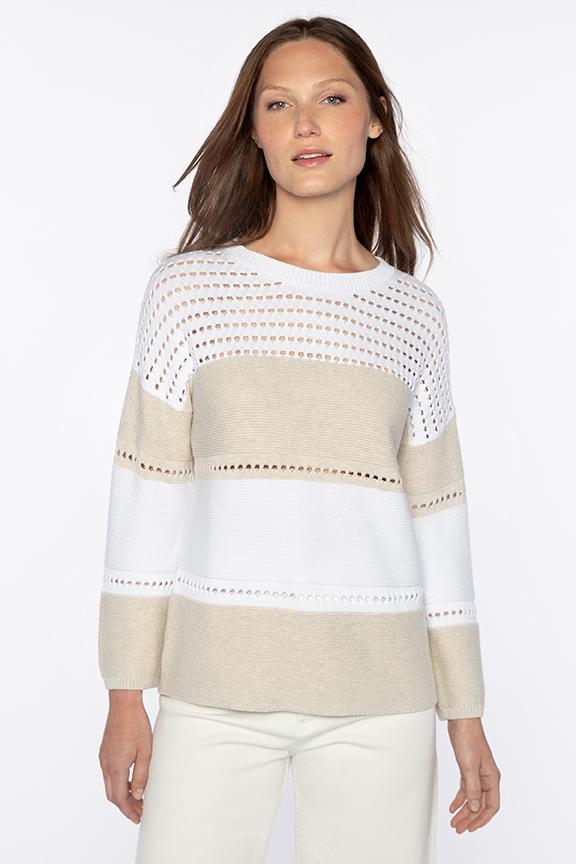 Textured Wide Stripe Pullover Kinross Cashmere