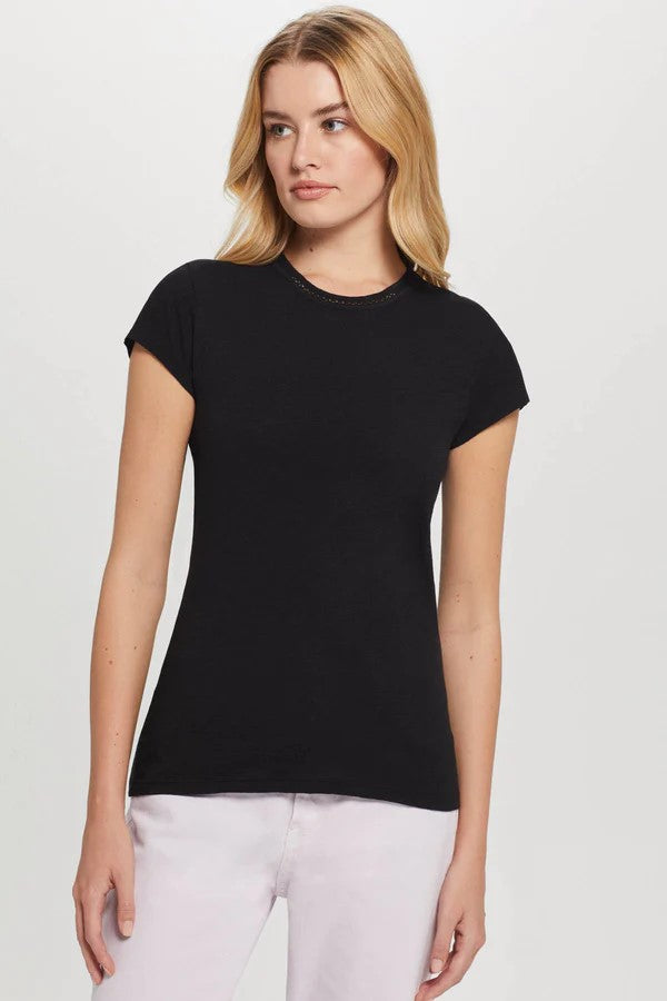 Link Embroidery Ringer Tee - Black