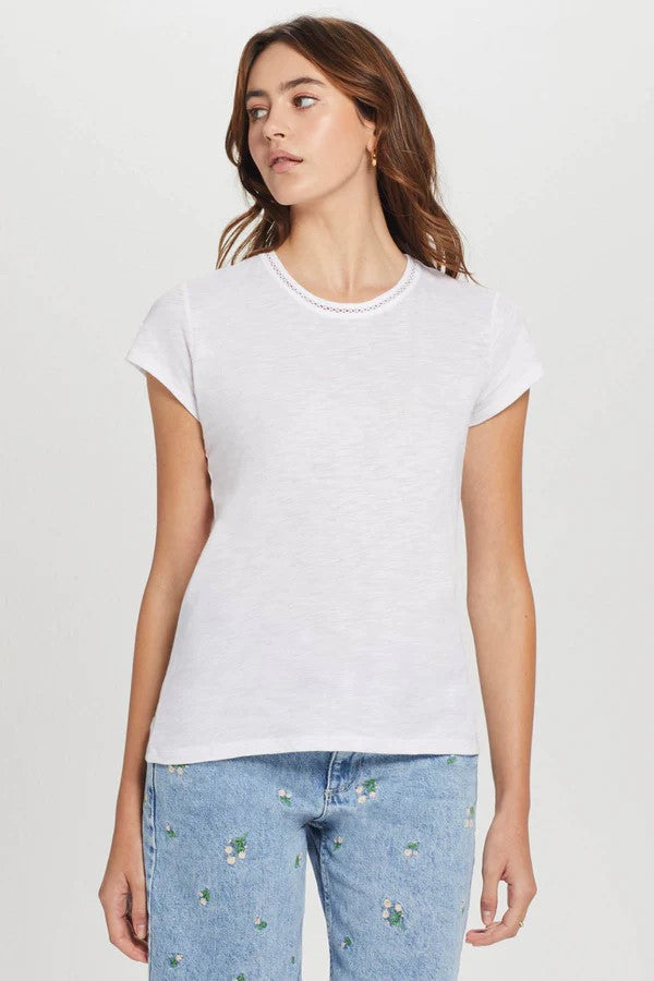 Link Embroidery Ringer Tee - White