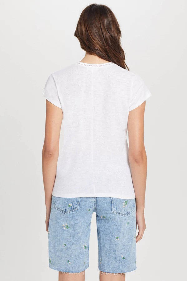 Link Embroidery Ringer Tee - White