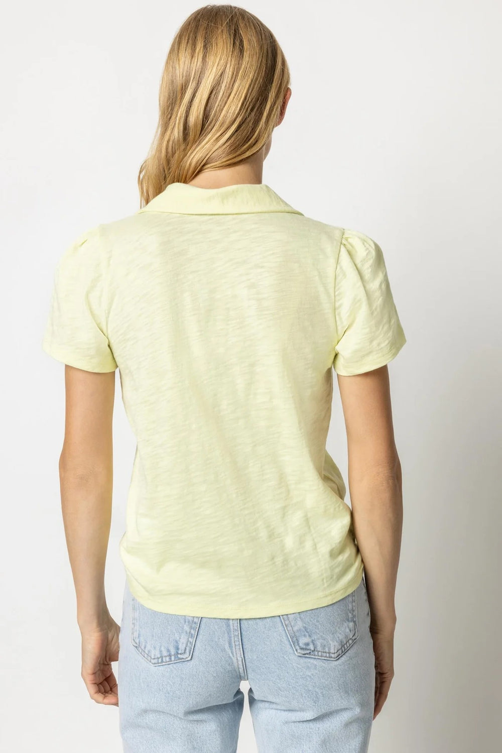 Loose Knit Slub Short Sleeve V-Neck Polo - Pear