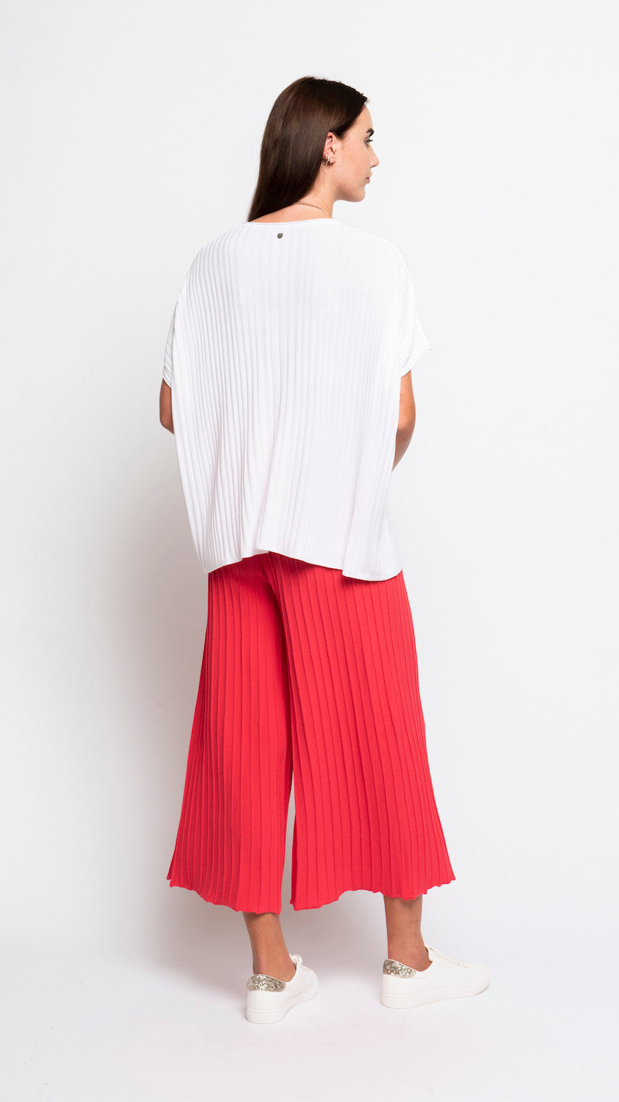 Erika Loose-Fitting Wide Rib Knit Drop Shoulder Top; White