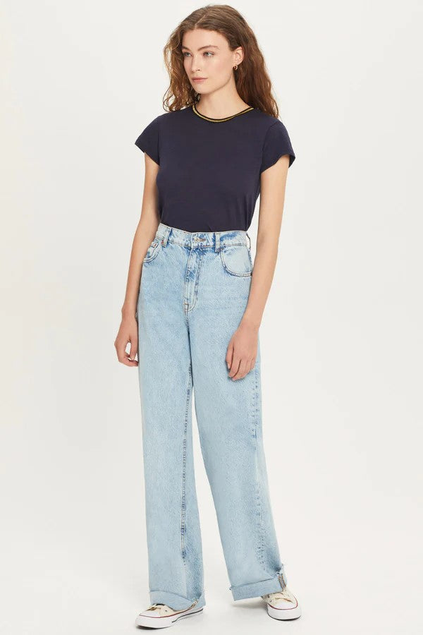 Metallic Tipped Ringer Tee - Navy