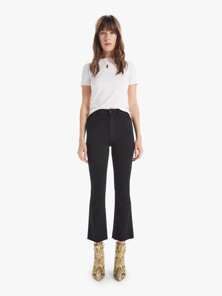 Black cropped and flare denim pants 