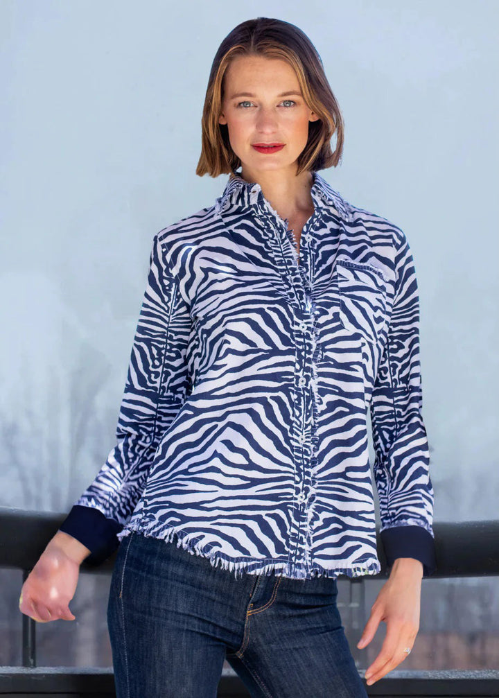 Cape Cod Shirt With Tiger Stripes - Navy/White