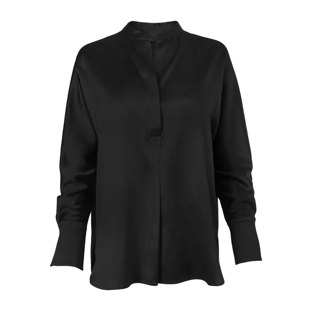 Crepe Matte Band Collar Blouse In Black