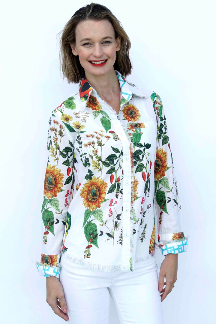 Dizzy-Lizzie Cape Cod Shirt With Sunflower Print