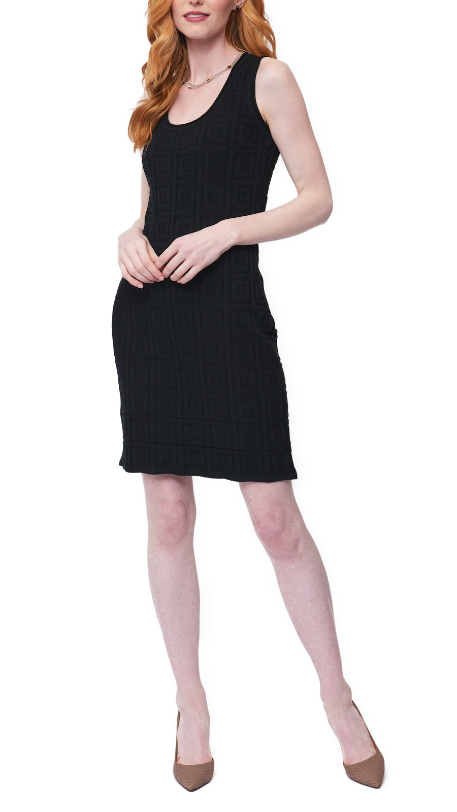 Vera Square-Detail Knit Sheath Dress; Black