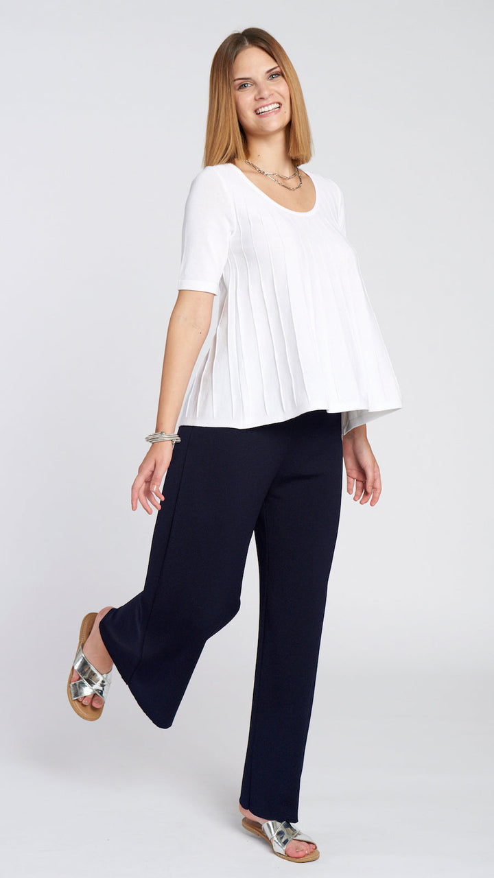 Briana Wide Leg Milano-Knit Pants - Dark Navy