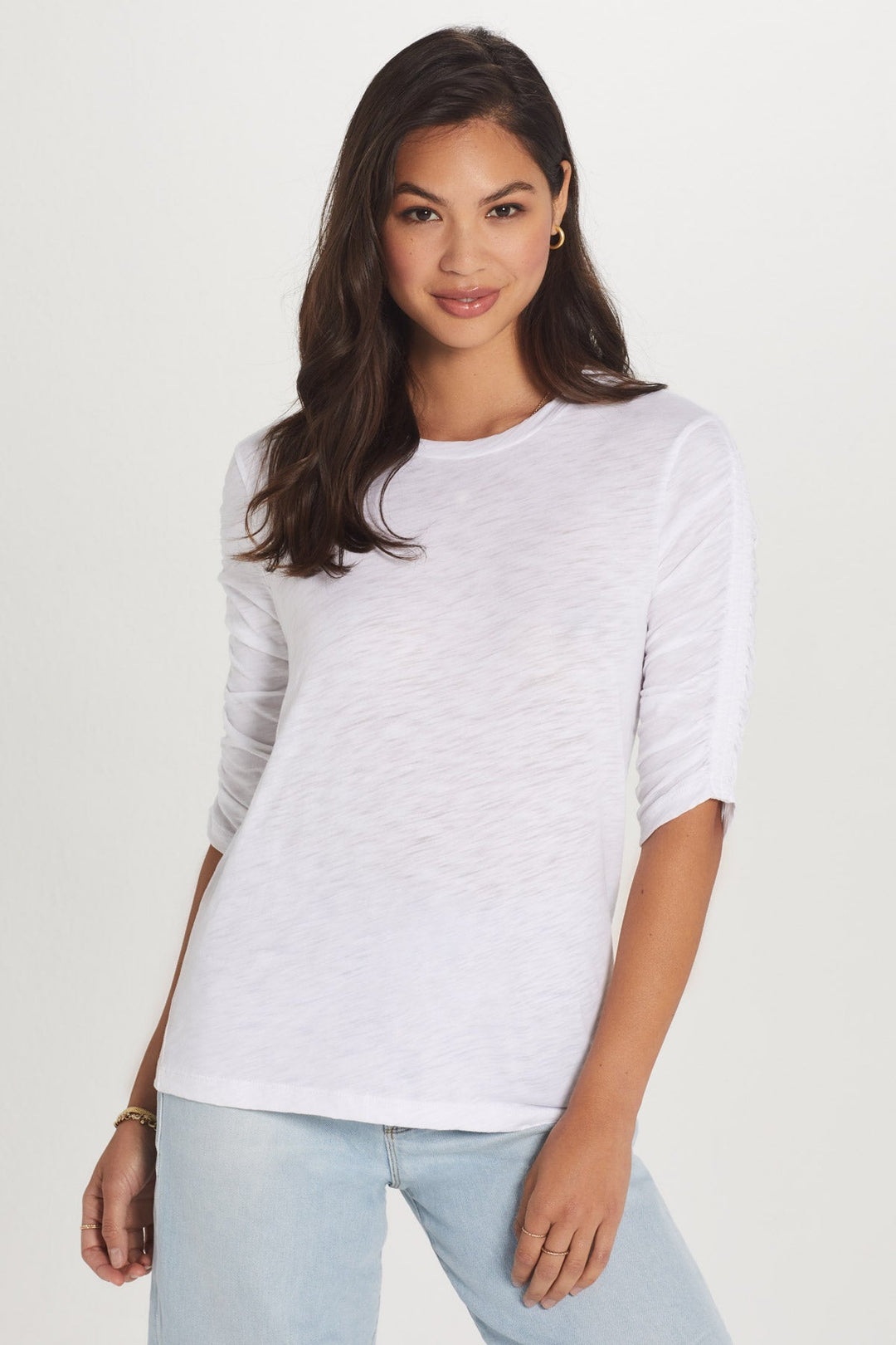 Ruched Half Sleeve Tee in White