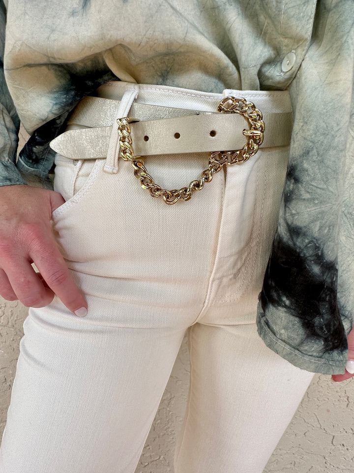Gold Chain- Ivory Leather Belt
