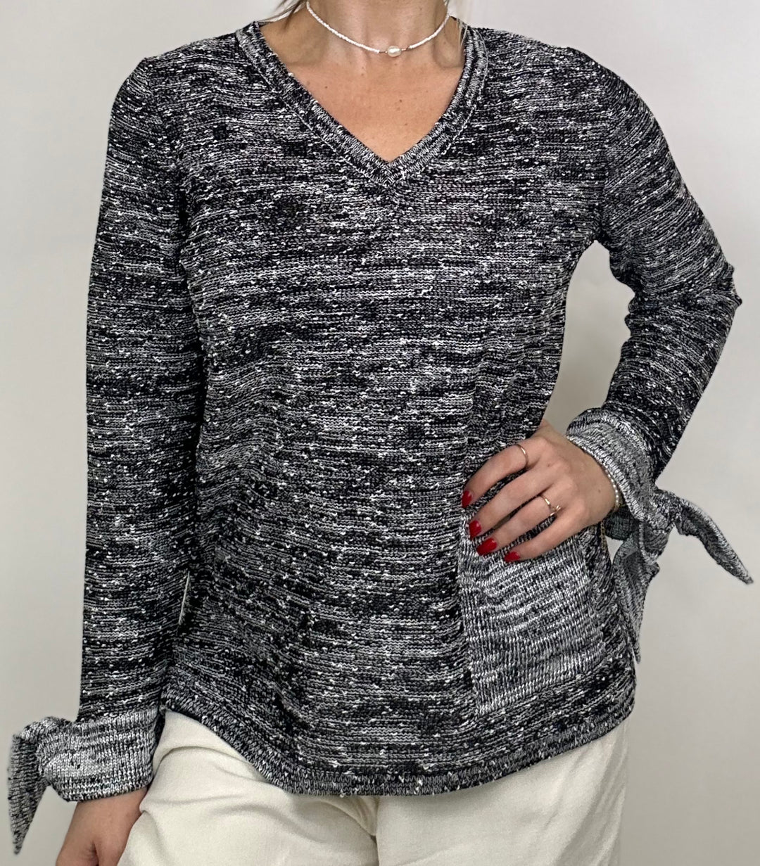 vneck tie sleeve sweater