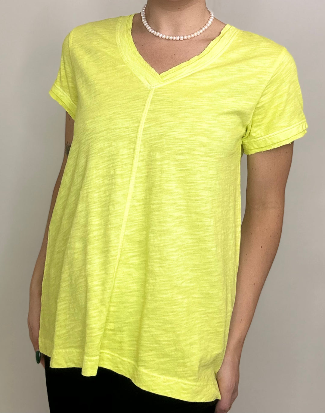 Enzyme Washed Jersey V neck Tee - lime