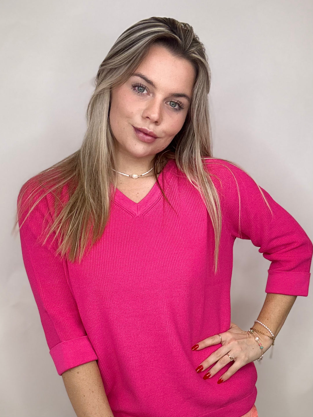shaker knit v neck watermelon