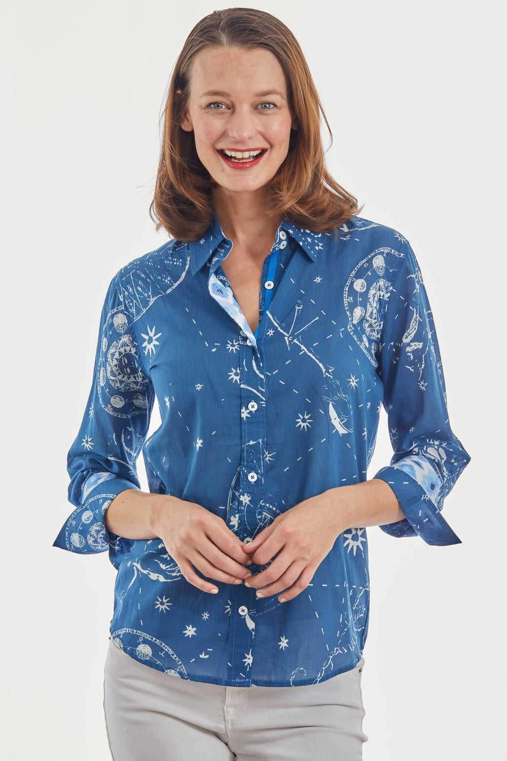 Dizzy-Lizzie Rome Shirt With 3/4 Sleeves - Navy Constellation Print