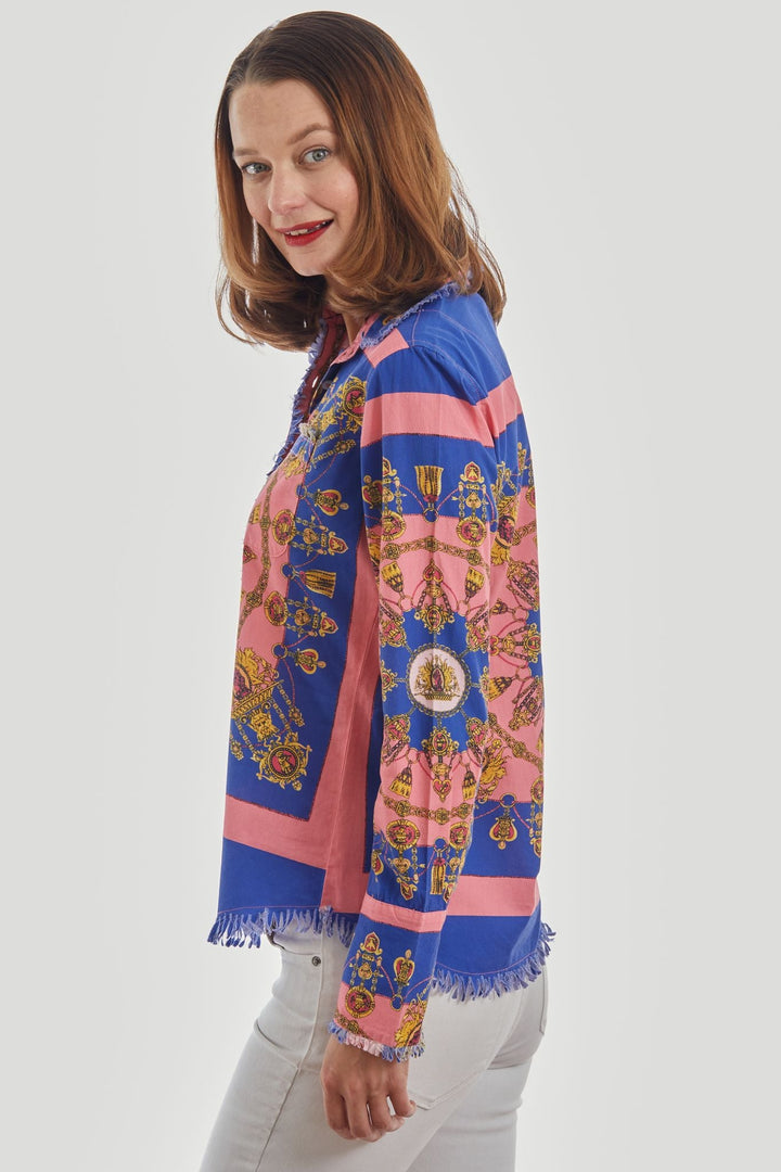 Dizzy Lizzie Cape Cod Tunic Navy Pink with Gold Engineered