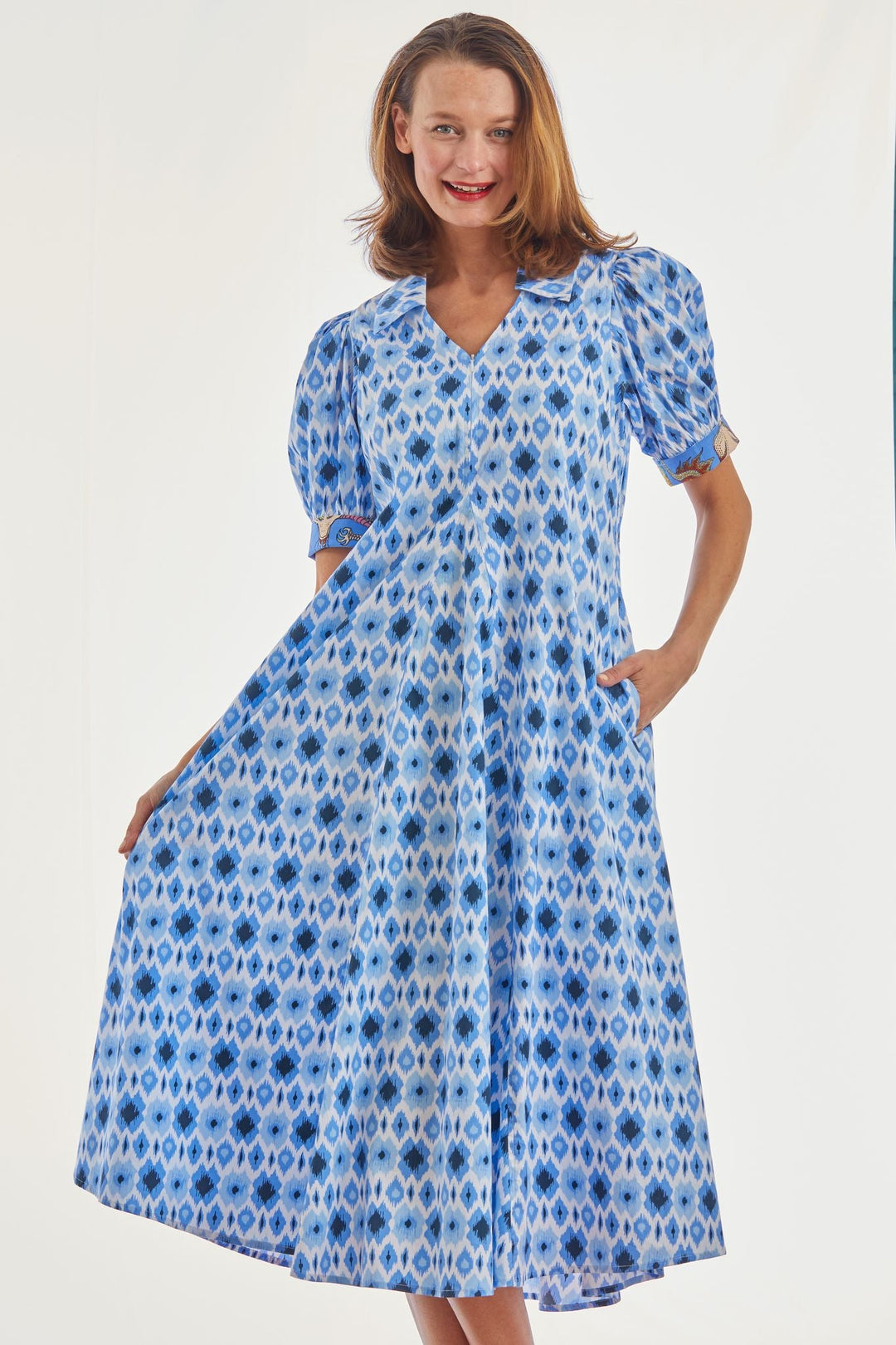 Dizzy Lizzie Montauk Dress Blue Ikat Print
