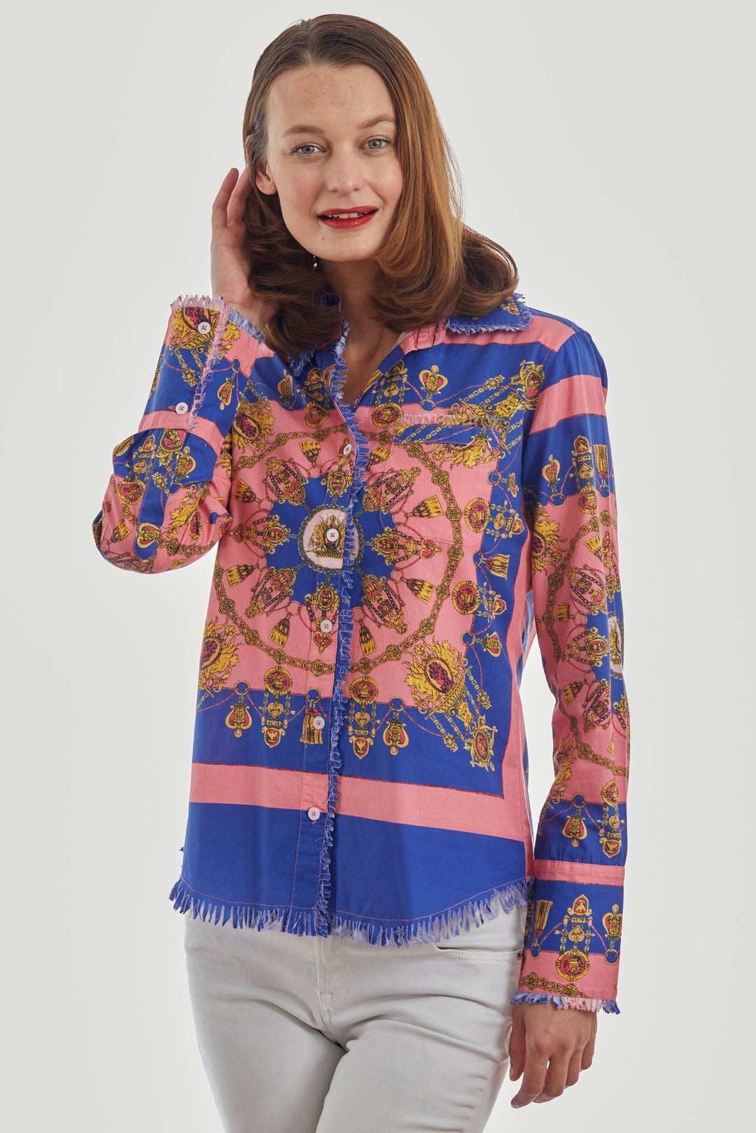 Dizzy Lizzie Cape Cod Tunic Navy Pink with Gold Engineered