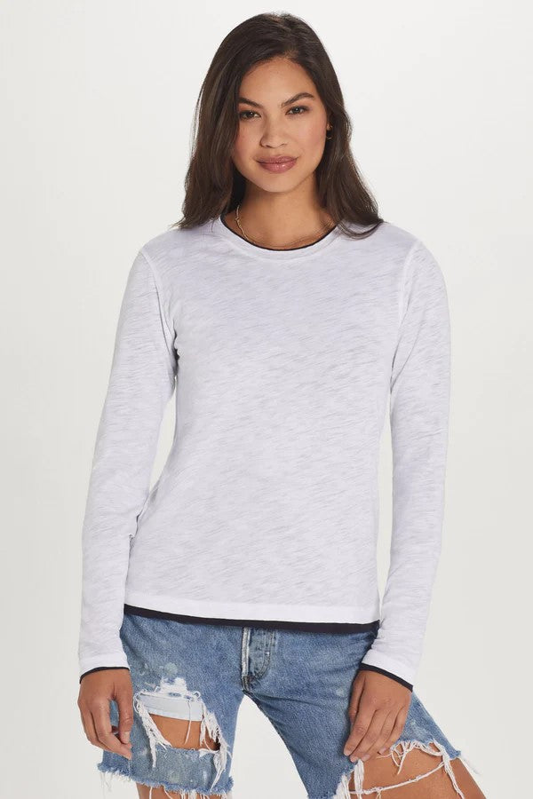 Long Sleeve Double Layer Tee - White/Navy