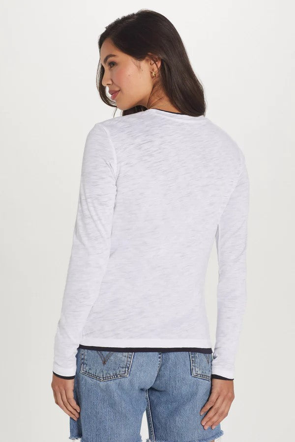 Long Sleeve Double Layer Tee - White/Navy